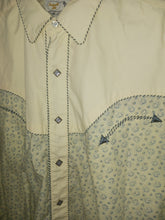 Load image into Gallery viewer, Panhandle Slim Men&#39;s Retro Western Cowboy Rocker Shirt Size Large Diamond Shape Pearl Snaps Green Floral Print
