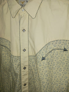 Panhandle Slim Men's Retro Western Cowboy Rocker Shirt Size Large Diamond Shape Pearl Snaps Green Floral Print