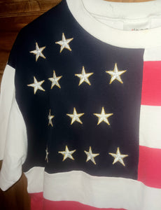 Aileen Vintage American Flag Women's Top Size Medium Single Stitch Made in USA Embriodery Stars