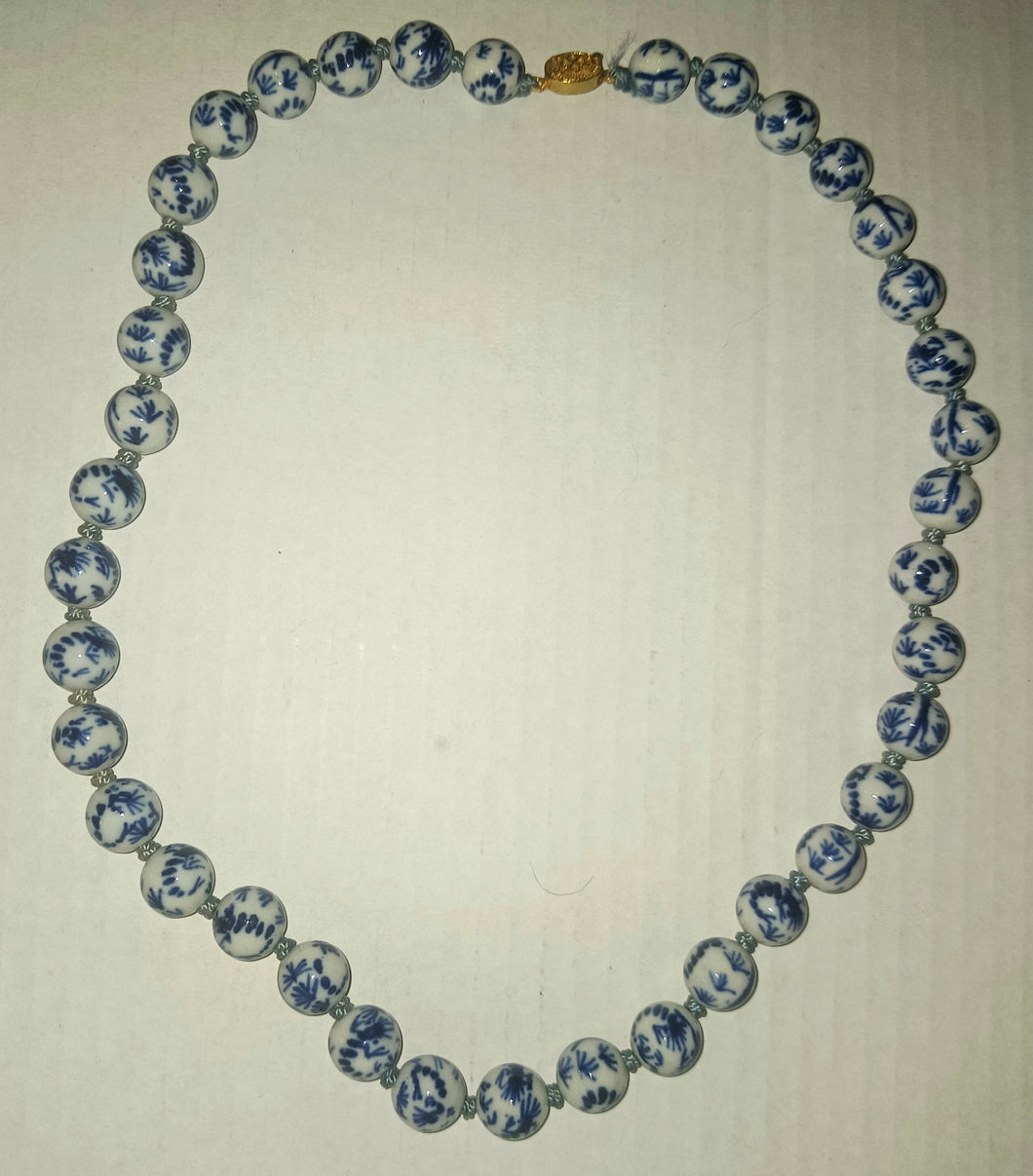 Vintage Blue Delft Color Chinese Porcelain Bead Women's Necklace 23
