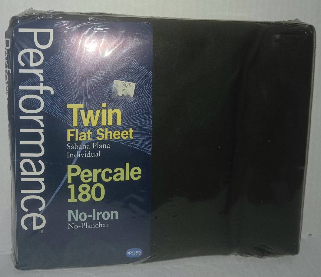 Springs Home Vintage Percale 180 Performance Twin Flat Sheet Solid Black NWT New 1980s Made in U.S.A. FB8206Q 1