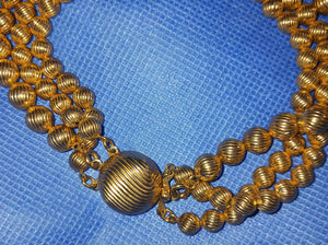 Sarah Coventry Vintage Triple Strand Gold Tone Beaded Women's Necklace Signed Stamped Piece