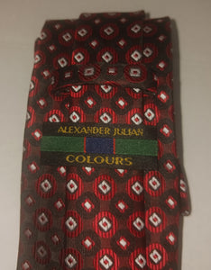 Alexander Julian Colours Men's Vintage Necktie Polyester Red Black White Geometric Designs