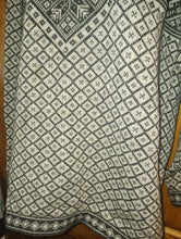 Load image into Gallery viewer, Dale of Norway Pure New Wool Women&#39;s Classic Sweater Size Large Black and Silver Geometric Designs Metal Clasp Fasteners
