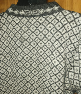 Dale of Norway Pure New Wool Women's Classic Sweater Size Large Black and Silver Geometric Designs Metal Clasp Fasteners