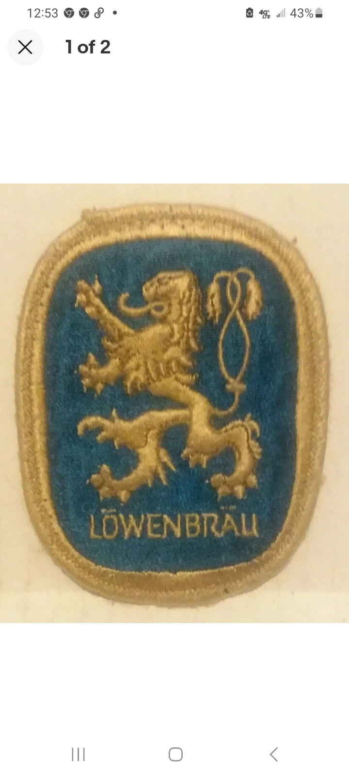 Lowenbrau Beer Vintage Cloth Sew On Patch Lion Logo 1970s 1980s Breweriana Germany