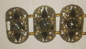Vintage Embellished Women's Connecting Metal Chunky Bracelet Multiple Color Glass Stones