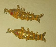 Load image into Gallery viewer, Articulated Fish Pendants Lot of 2 Vintage Gold Tone Metal
