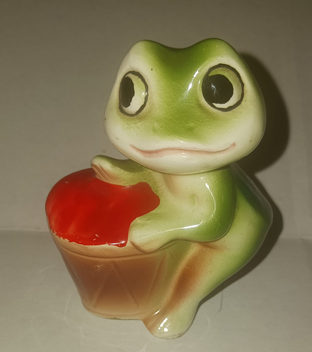 Vintage Frog Drummer Pepper Shaker Japan Foil Label Ceramic 1950s