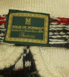 Dale of Norway Pure New Wool Handknitted Women's Sweater Size XL Blue White Red Geometric Designs Metal Clasp Buttons