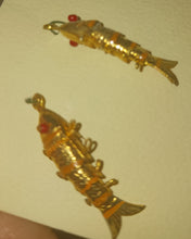 Load image into Gallery viewer, Articulated Fish Pendants Lot of 2 Vintage Gold Tone Metal
