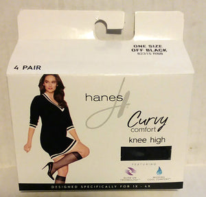 Hanes Curvy Comfort Plus Size 1X - 4X Knee Highs NWT New 4 Pairs Off Black 82315 RNB