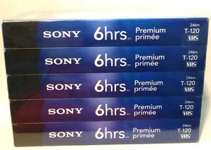 Sony 5 Pack Premium Blank VHS Tapes T-120 NWOT New High Durability