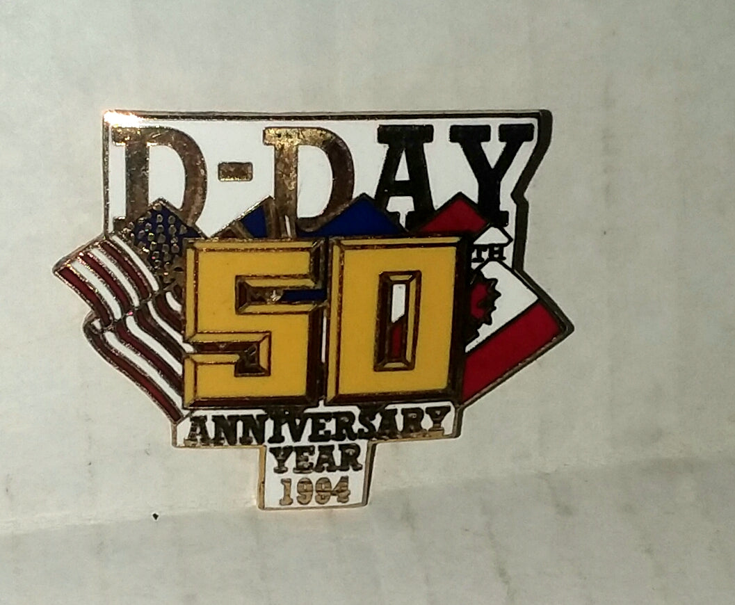 D-Day 50th Anniversary Year Vintage 1994 Metal Enamel Lapel Pin World War II Military