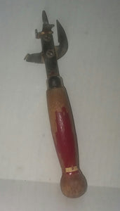 Ecko Vintage Wood Handle Manual Can Bottle Opener Red White Paint 1950s Mid Century Modern