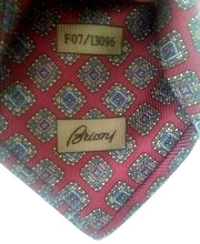 Load image into Gallery viewer, Brioni Italy Men&#39;s Silk Designer Necktie Red with Gold Diamonds Patterns
