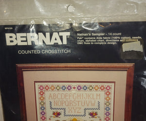 Bernat Vintage Counted Cross Stitch Kit NWOT New 1984 USA Made Nathan's Sampler WP4109 14 Count Pak Number H04109