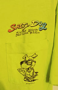 Vintage Salty Dog Surf Shop Daytona Beach Florida T-Shirt Adults Size Large Single Stitch Neon Green