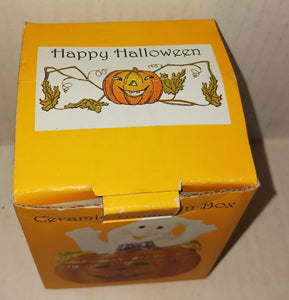 Vintage Ceramic Halloween Ghost Pumpkin Tealight Candle Box NWOT New Original Box