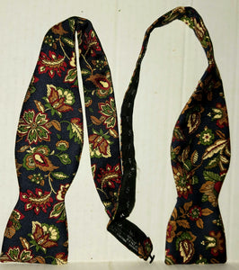 The Original Adjustolox Adjustable Men's Bowtie All Silk Dark Blue with Floral Designs Neck Sizes 13 3/4 - 17 3/4