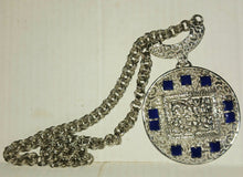Load image into Gallery viewer, Lucien Piccard Vintage Faux Lapis Medallion Necklace Silver Tone
