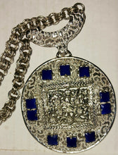 Load image into Gallery viewer, Lucien Piccard Vintage Faux Lapis Medallion Necklace Silver Tone
