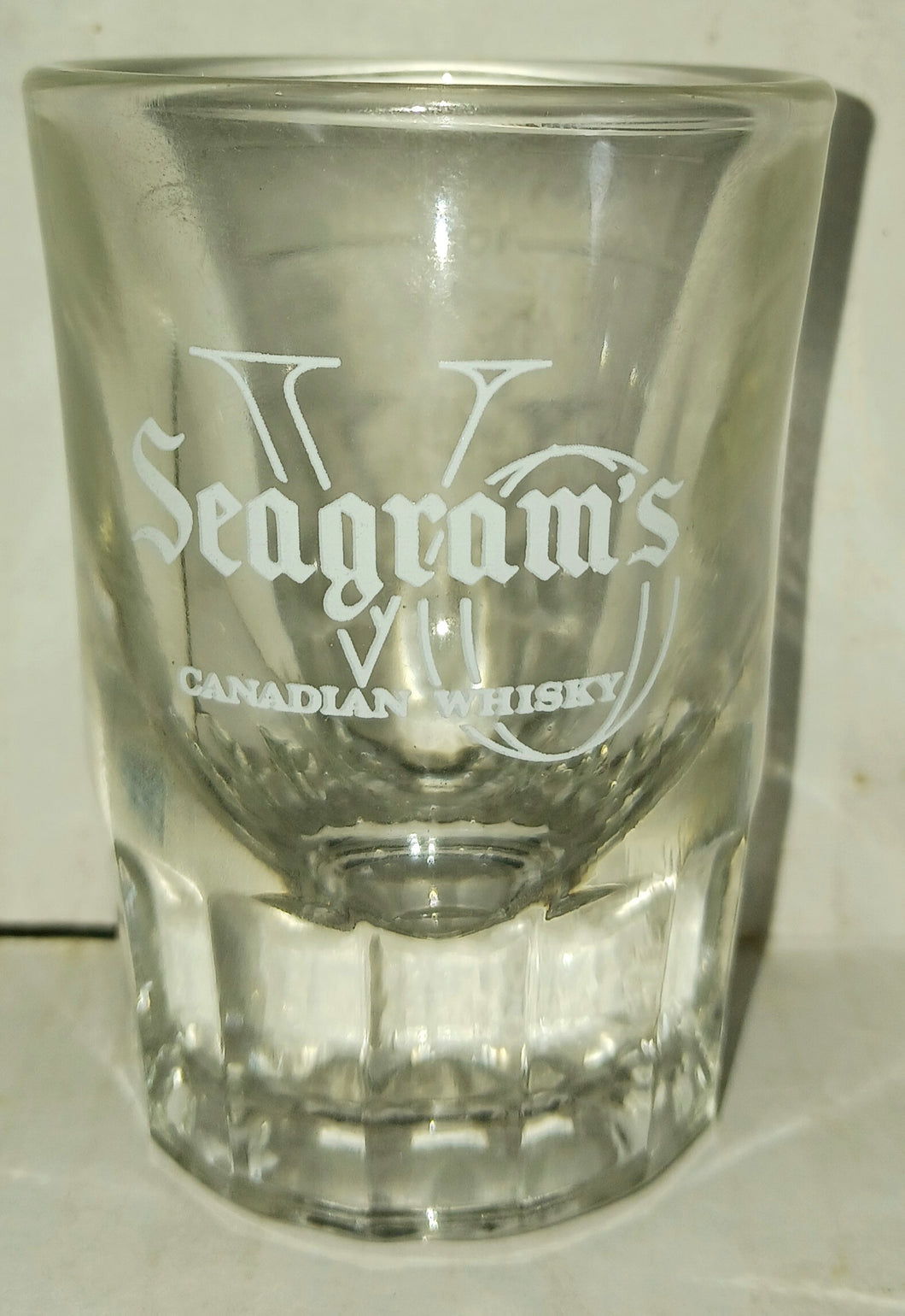 Segram's VO Canadian Whisky Vintage Shot Glass Heavyweight Glass Measuring Lines