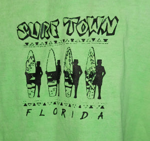 Vintage Surf Town Florida Neon Green T-Shirt Men's Size Large USA Single Stitch Fruit of the Loom 1980s 1990s
