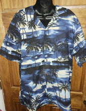 Load image into Gallery viewer, Styled by RJC Ltd Hawaii USA Vintage Men&#39;s Blue Hawaiian Shirt Palm Trees Surfers Islands RN 36708
