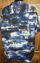 Load image into Gallery viewer, Styled by RJC Ltd Hawaii USA Vintage Men&#39;s Blue Hawaiian Shirt Palm Trees Surfers Islands RN 36708
