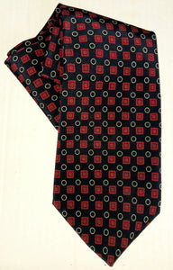 Gap Premium Vintage Men's Necktie Made in USA Red White Black Squares Circles Print RN 177148