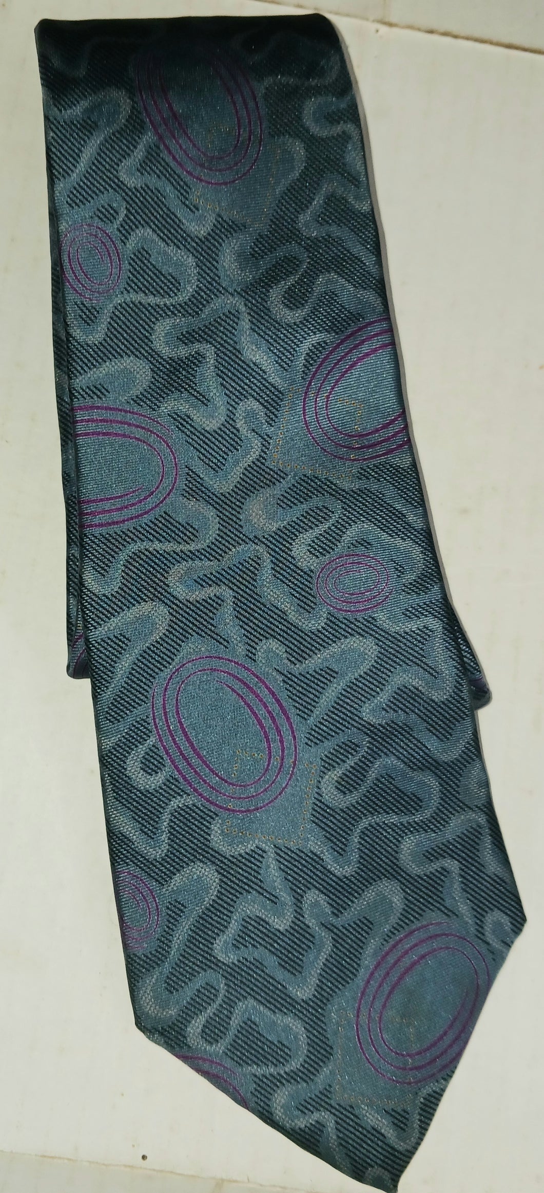 Geoffrey Beene Vintage Men's Silk Necktie Teal Purple Prints Made in USA 100% Italian Silk RN 43170