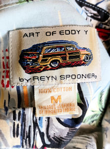 Reyn Spooner Art of Eddy Y Vintage Grand Prix Race Cars Hawaiian Shirt 1980s Men's Medium