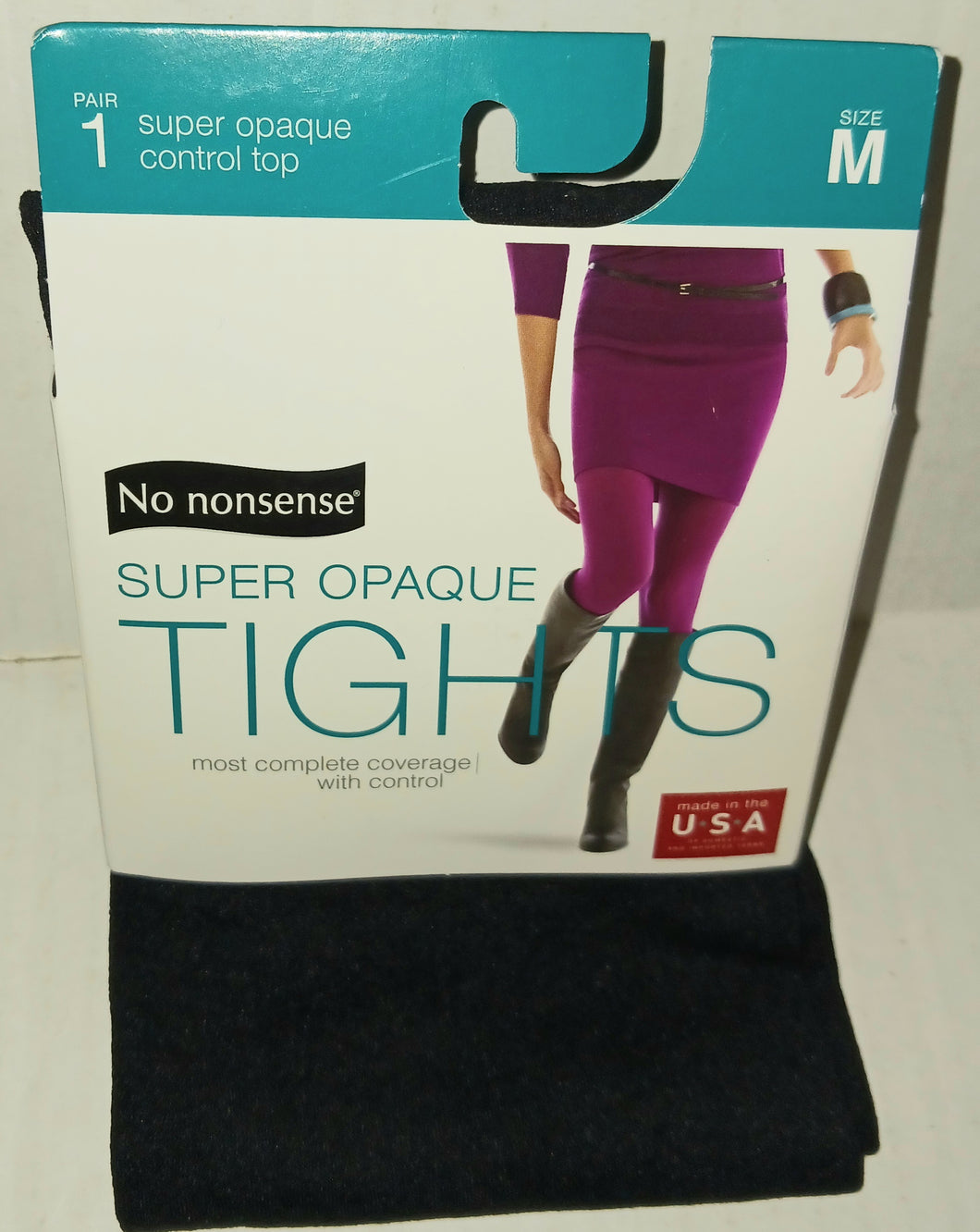 No nonsense Super Opaque Black Tights NWT Women's Size Medium Control Top