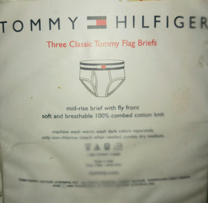 Tommy Hilfiger Vintage Men's Classic Flag Briefs Underwear NWOT New Size 34 Solid White Mid Rise Fly Front 3 Pack
