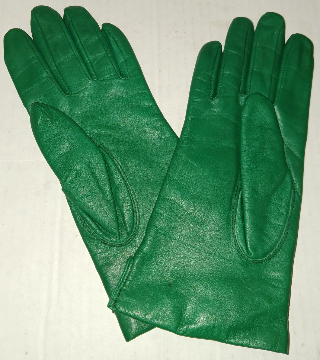 Fownes Vintage Women's Green Genuine Leather Dress Gloves Size 6 1/2 Acrylic Lining WPL 9522