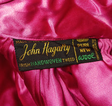 Load image into Gallery viewer, Vintage 1950s John Hagarty Black Cape Pure New Wool Irish Handwoven Tweed With Hood and Pink Nylon Lining Made in Ireland
