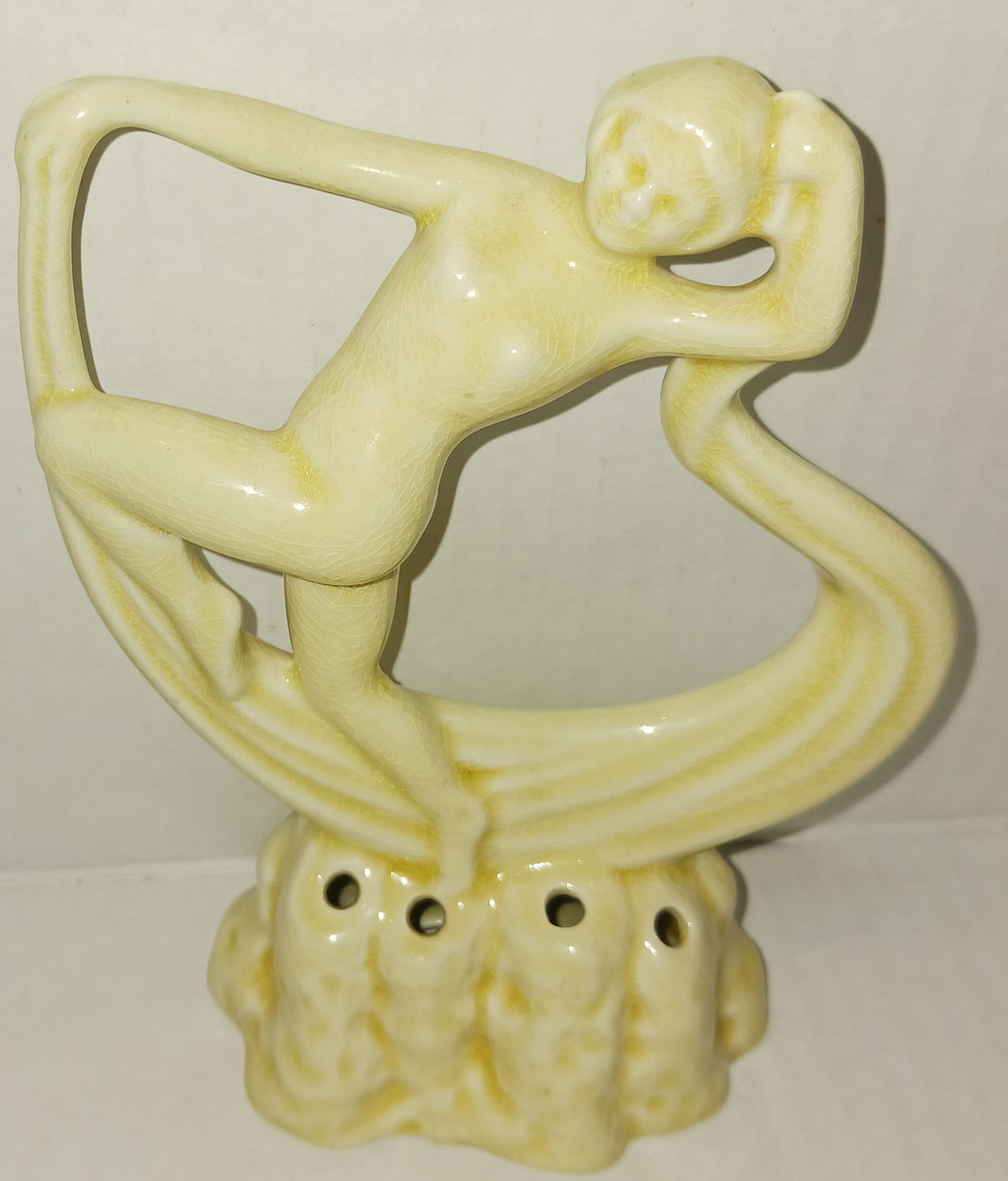 Antique Art Deco Dancer Figurine Flower Frog Made in England Ceramic Glazed