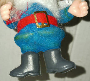 Vintage Gnome Elf Blue Felt Outfit Christmas Tree Ornament Figurine Plastic Body 1960s Era