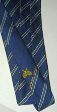 Load image into Gallery viewer, The Wimbledon Museum Tennis Championships Men&#39;s Necktie Made in England Polyester Blue with Purple Green White Stripes
