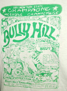 Vintage Bully Hill Vineyards Hammondsport New York Champagne Souvenir T-Shirt 1987 USA Fruit of the Loom Single Stitch Art Deco Woman Print