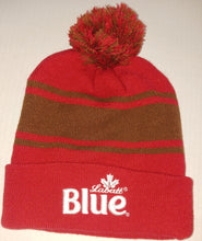 Load image into Gallery viewer, Labatt Blue Beer ECAC Hockey Men&#39;s Championship Souvenir Scarf and Matching Toque Winter Hat Red Brown Colors
