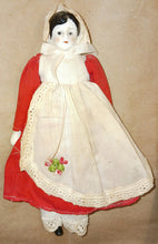 Load image into Gallery viewer, Antique Small Porcelain Woman Doll Red Dress Apron Outfit Stamped 81 Stuffed Body
