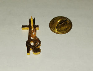 Religious Cross with Music Note Gold Tone Metal Lapel Pin