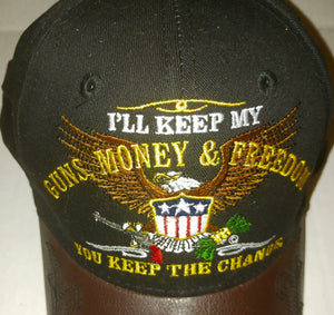 Second Amendment Supporter Hat NWOT New I'll Keep My Guns Mobwy Freedom You Keep the Change Faux Leather Hard Bill