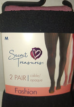 Load image into Gallery viewer, Secret Treasures Cable Opaque Tights NWT New 2 Pairs Sizes Medium Large Solid Black Pink
