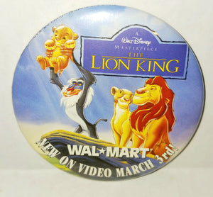Walt Disney The Lion King Wal-Mart Video Release Promo Pinback Button