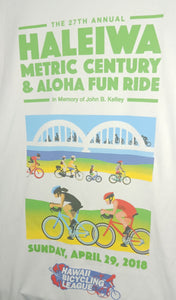 Haleiwa Hawaii 27th Annual Metric Century Aloha Fun Run Souvenir T-Shirt April 29, 2018