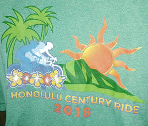 Honolulu Hawaii Century Bicycle Ride 2018 Graphic Print T-Shirt Men's Size Large Polyester