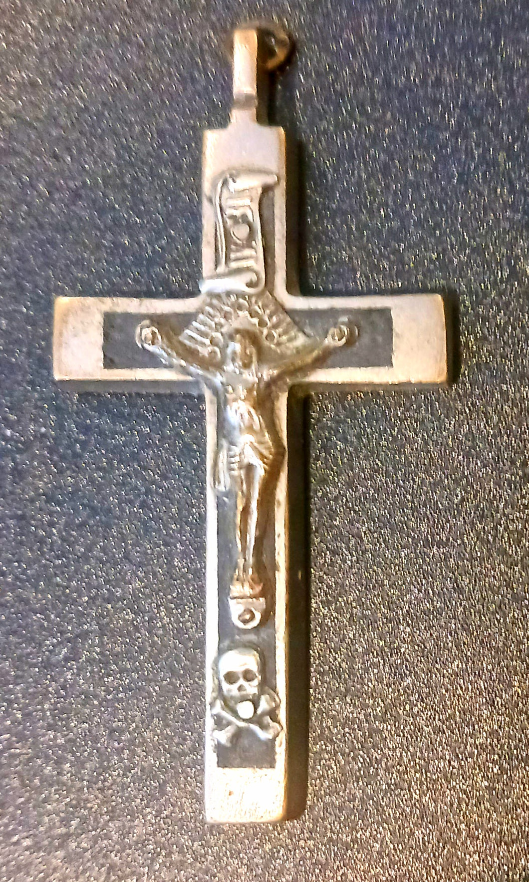 Antique Christian Catholic Cross Pendant Silver Plate Skull Crossbones Jesus Rose Symbols